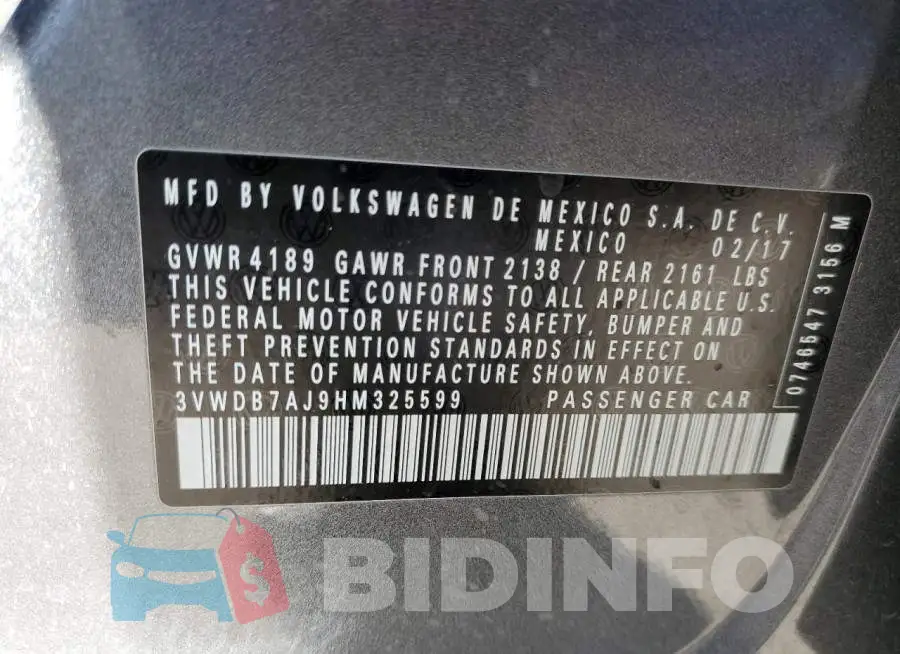 3VWDB7AJ9HM325599 Photo# 10