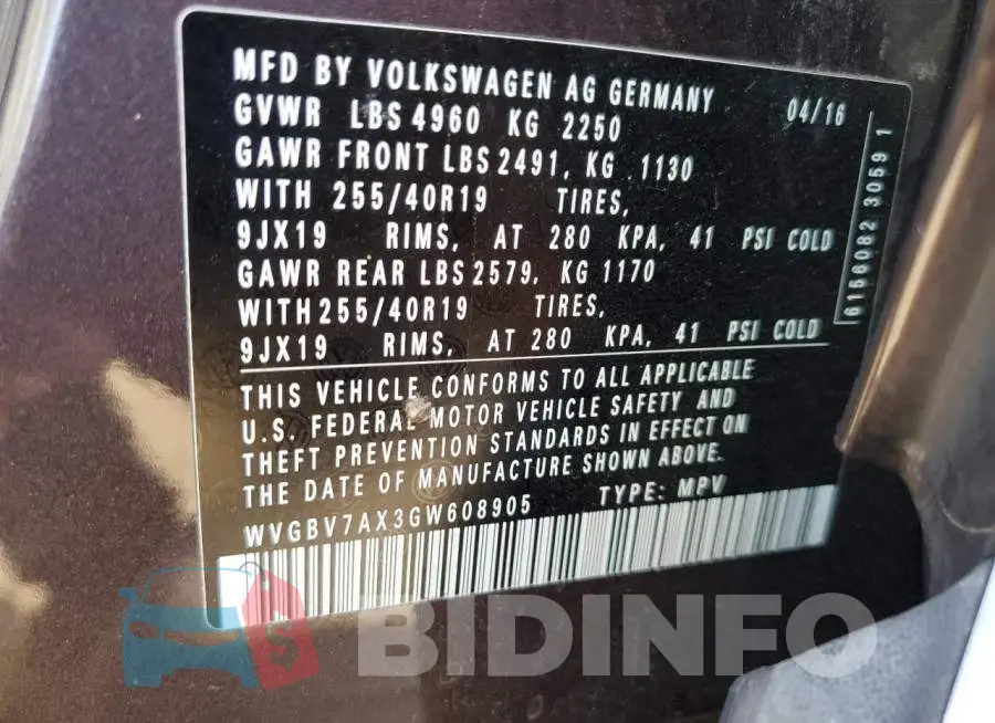 WVGBV7AX3GW608905 Photo# 13
