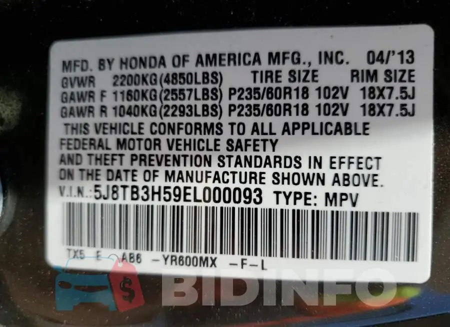 5J8TB3H59EL000093 Photo# 12