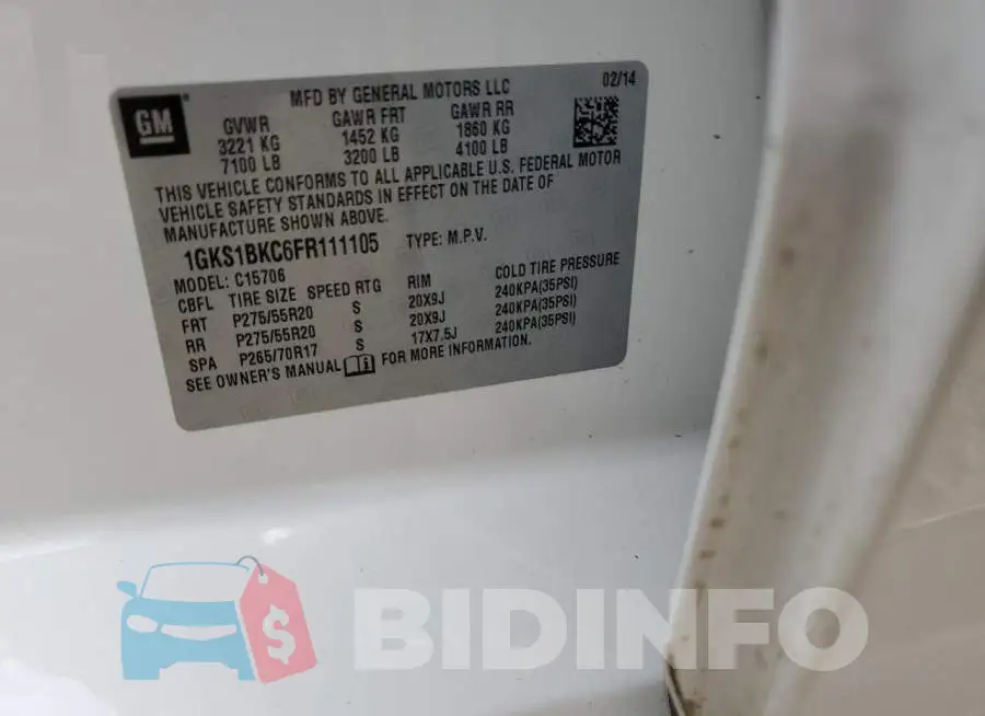 1GKS1BKC6FR111105 Photo# 12