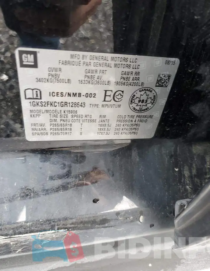 1GKS2FKC1GR128643 Photo# 12