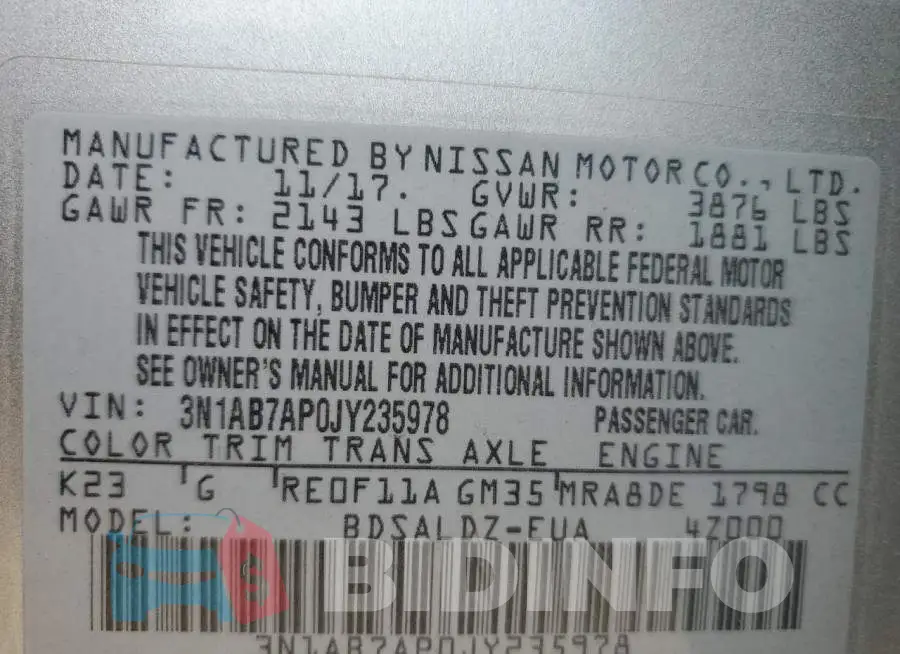 3N1AB7AP0JY235978 Photo# 12