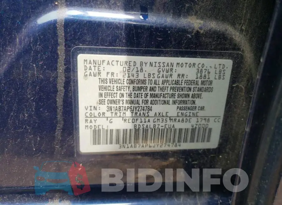 3N1AB7AP6JY274784 Photo# 12