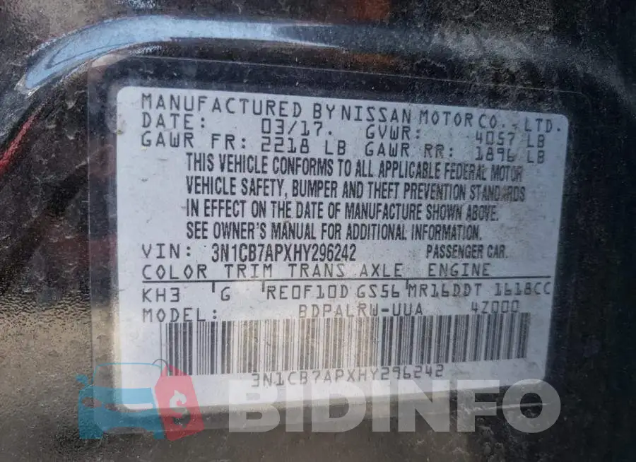 3N1CB7APXHY296242 Photo# 12