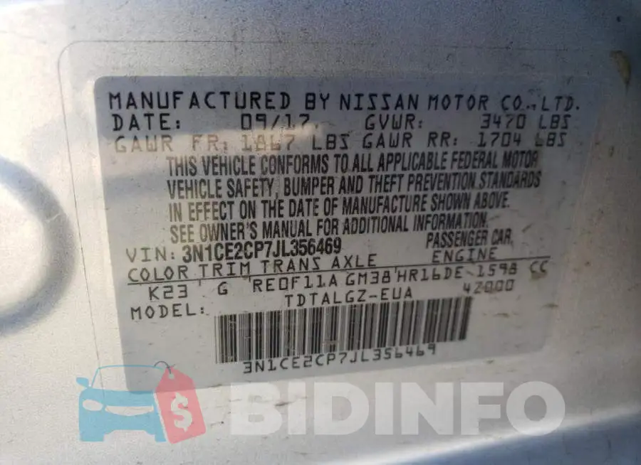 3N1CE2CP7JL356469 Photo# 13