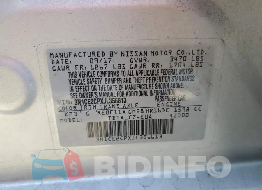 3N1CE2CPXJL356613 Photo# 12