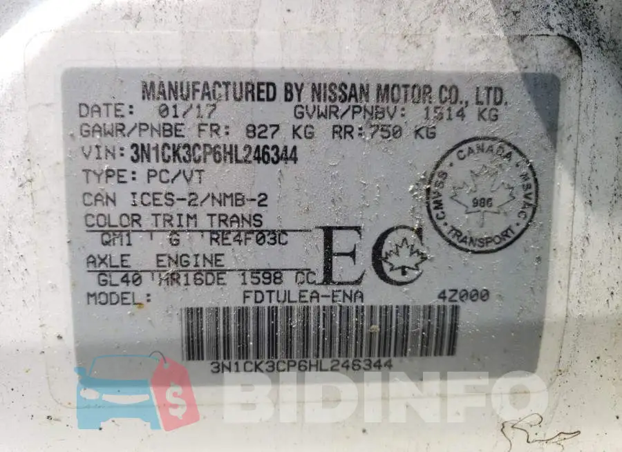 3N1CK3CP6HL246344 Photo# 12
