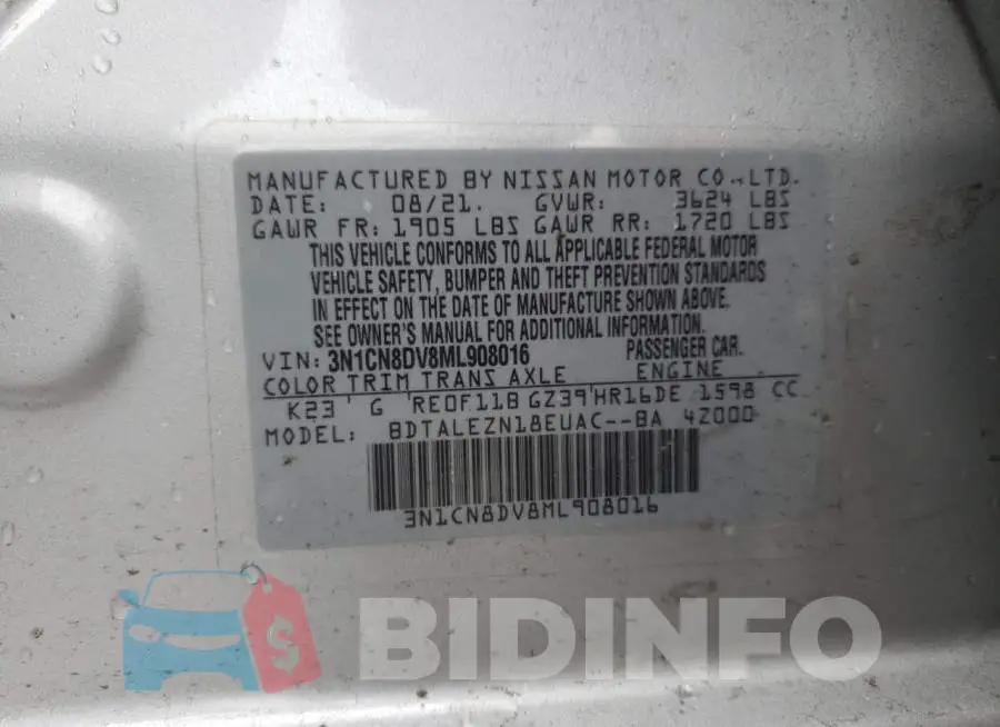 3N1CN8DV8ML908016 Photo# 12