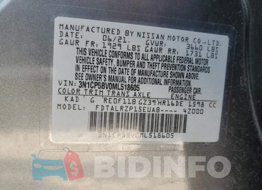 3N1CP5BV0ML518605 Photo# 12