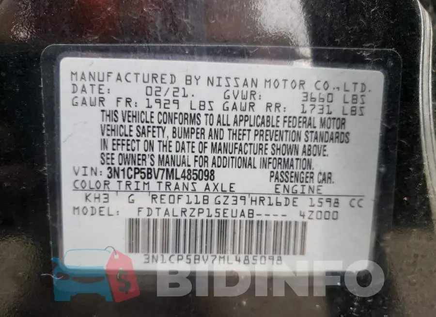 3N1CP5BV7ML485098 Photo# 13