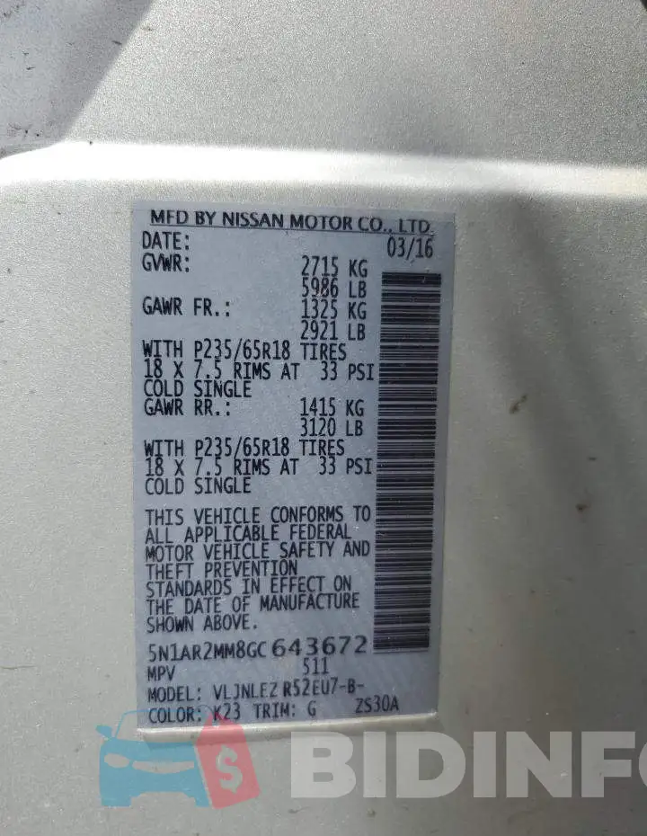 5N1AR2MM8GC643672 Photo# 12