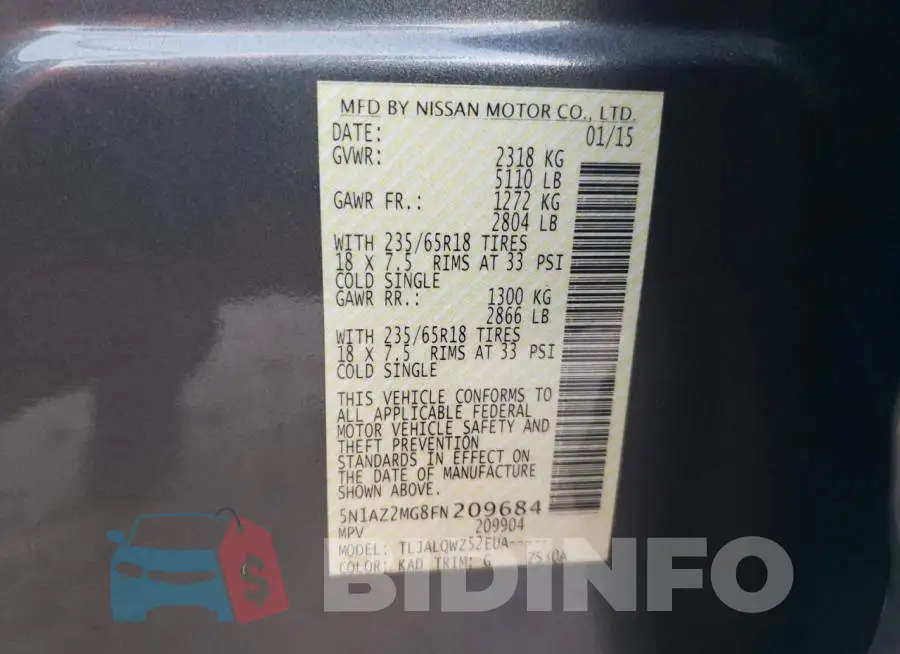 5N1AZ2MG8FN209684 Photo# 12