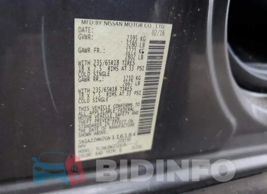 5N1AZ2MH2GN116184 Photo# 13