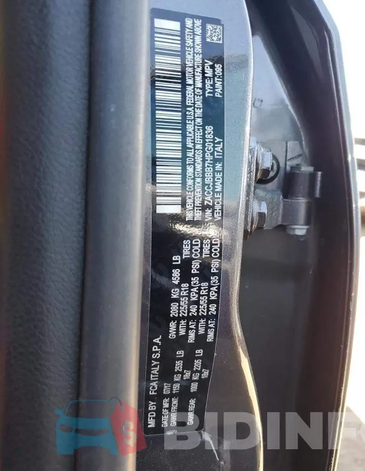 ZACCJBBB7HPG01836 Photo# 13