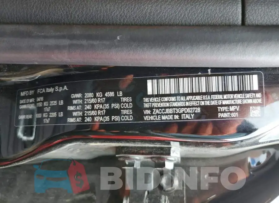 ZACCJBBT3GPD62728 Photo# 12
