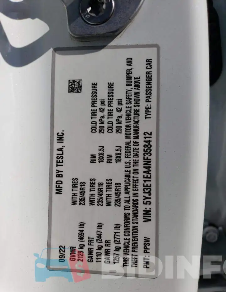 5YJ3E1EA4NF358412 Photo# 12
