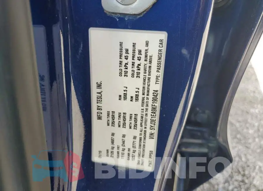 5YJ3E1EA9KF190424 Photo# 12
