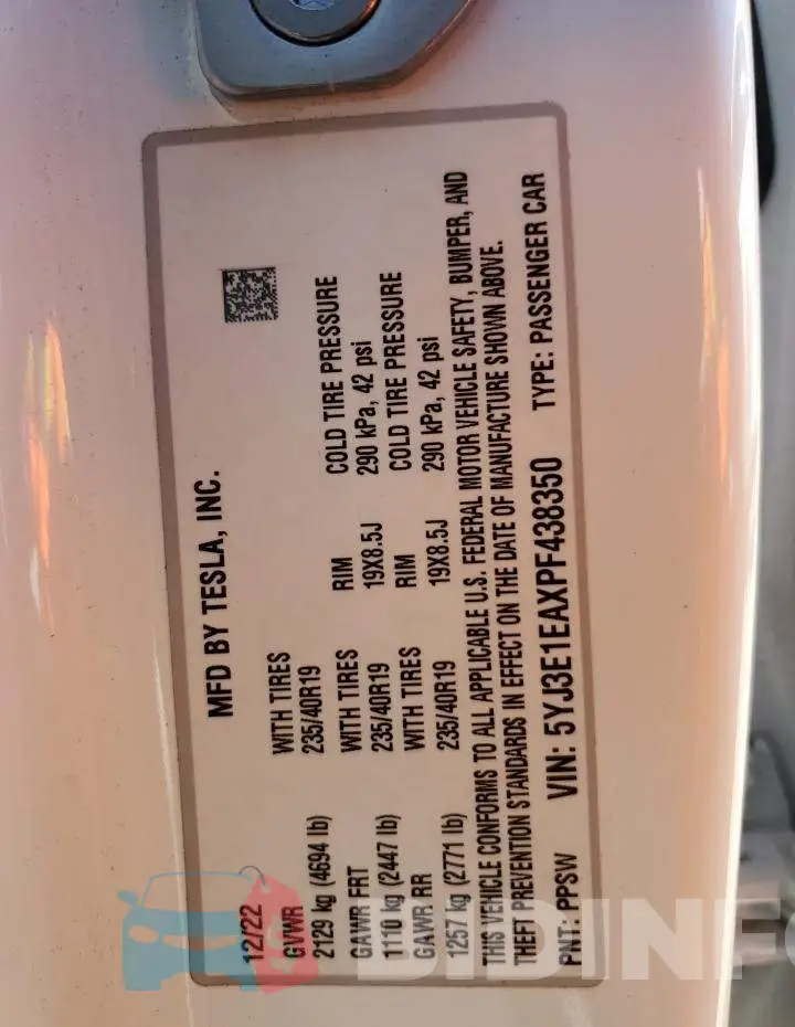 5YJ3E1EAXPF438350 Photo# 12