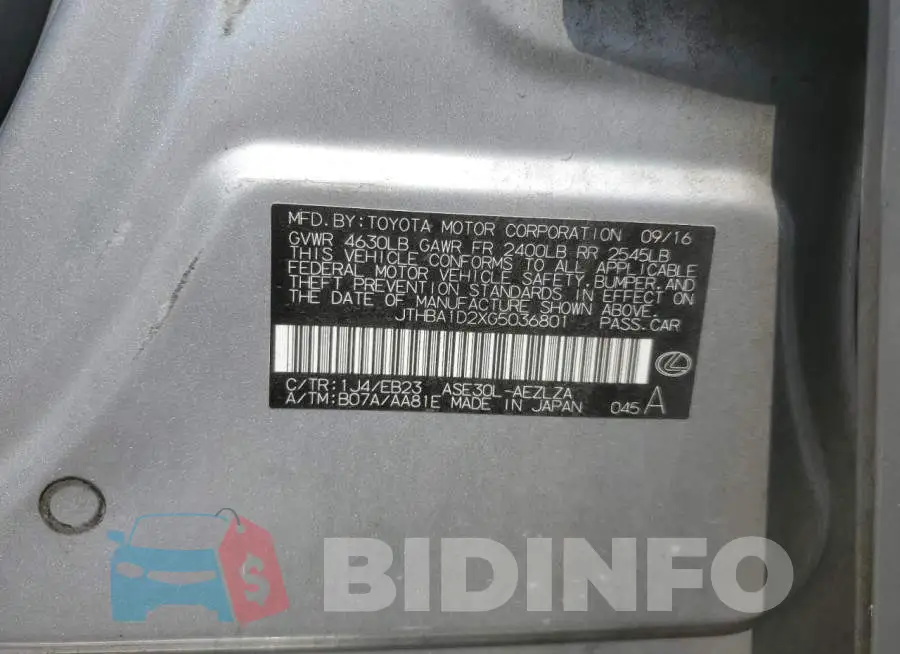 JTHBA1D2XG5036801 Photo# 12