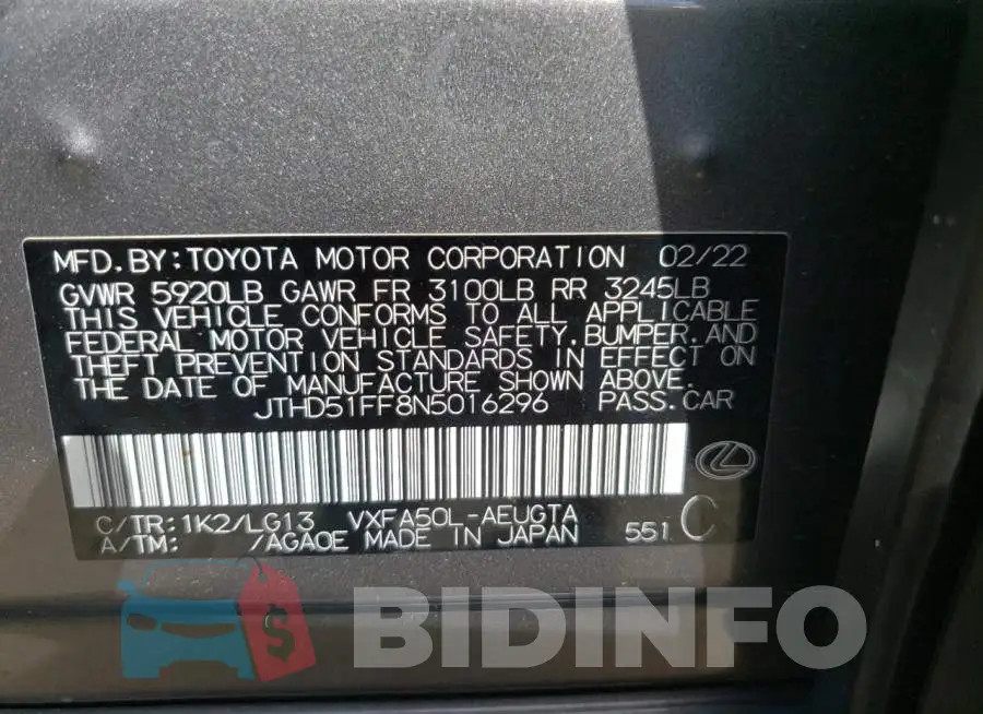 JTHD51FF8N5016296 Photo# 12