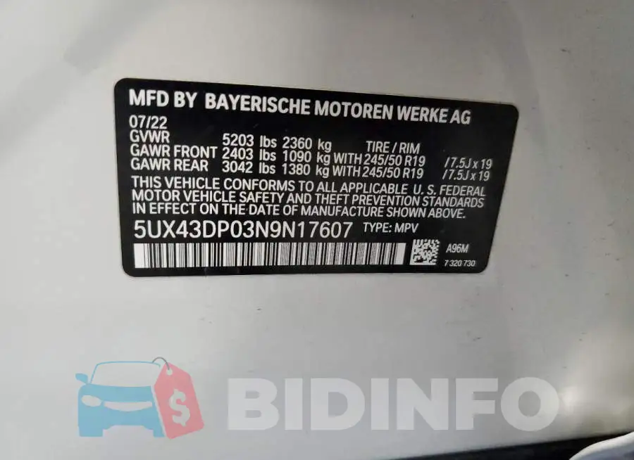 5UX43DP03N9N17607 Photo# 12