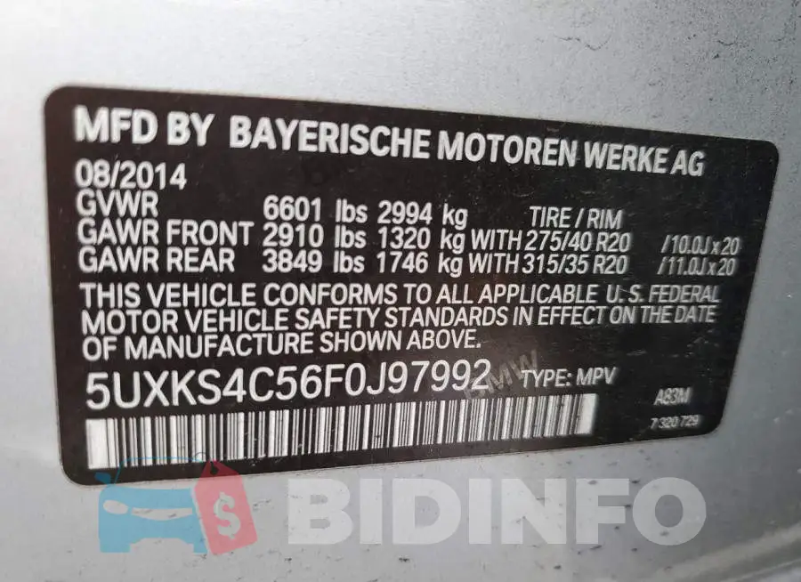 5UXKS4C56F0J97992 Photo# 12