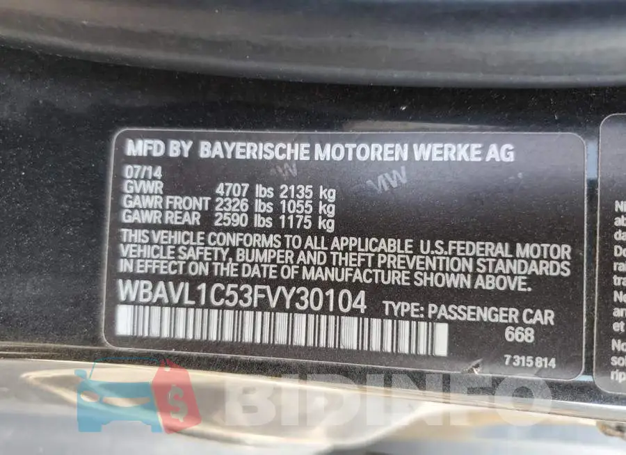 WBAVL1C53FVY30104 Photo# 12