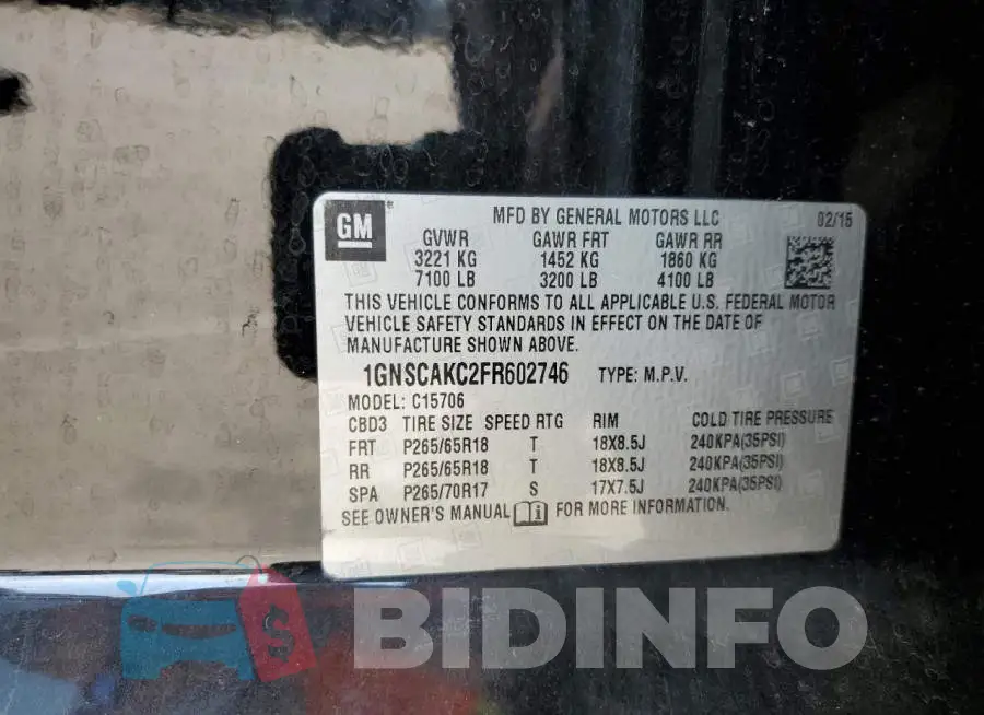 1GNSCAKC2FR602746 Photo# 12