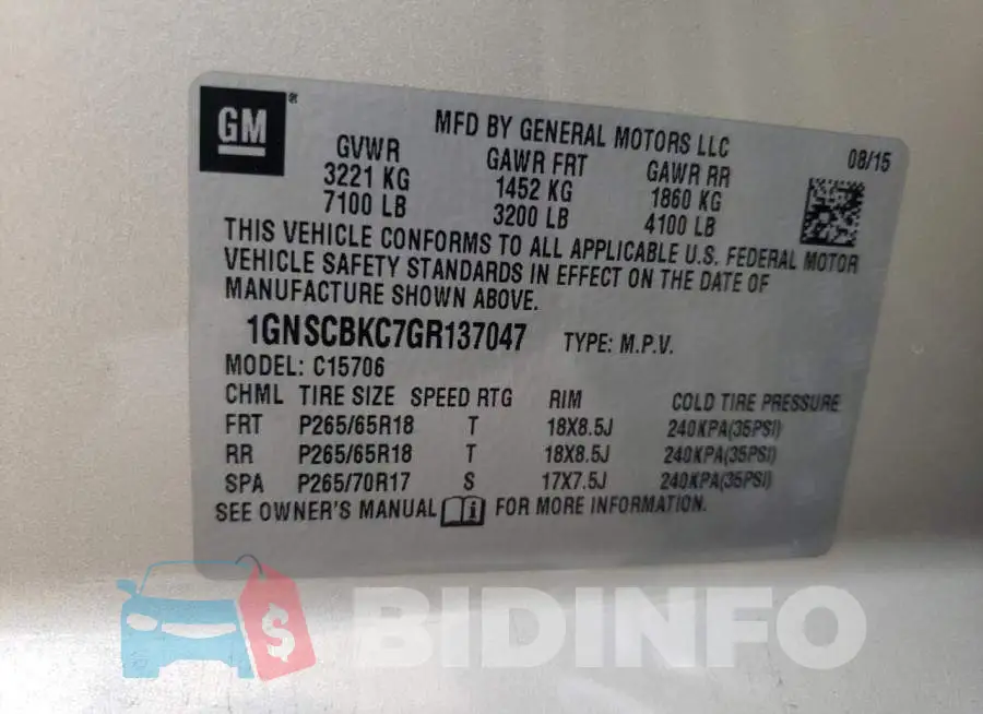 1GNSCBKC7GR137047 Photo# 14