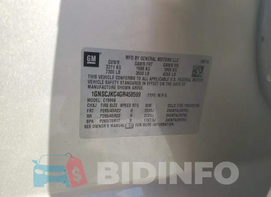 1GNSCJKC4GR458599 Photo# 13
