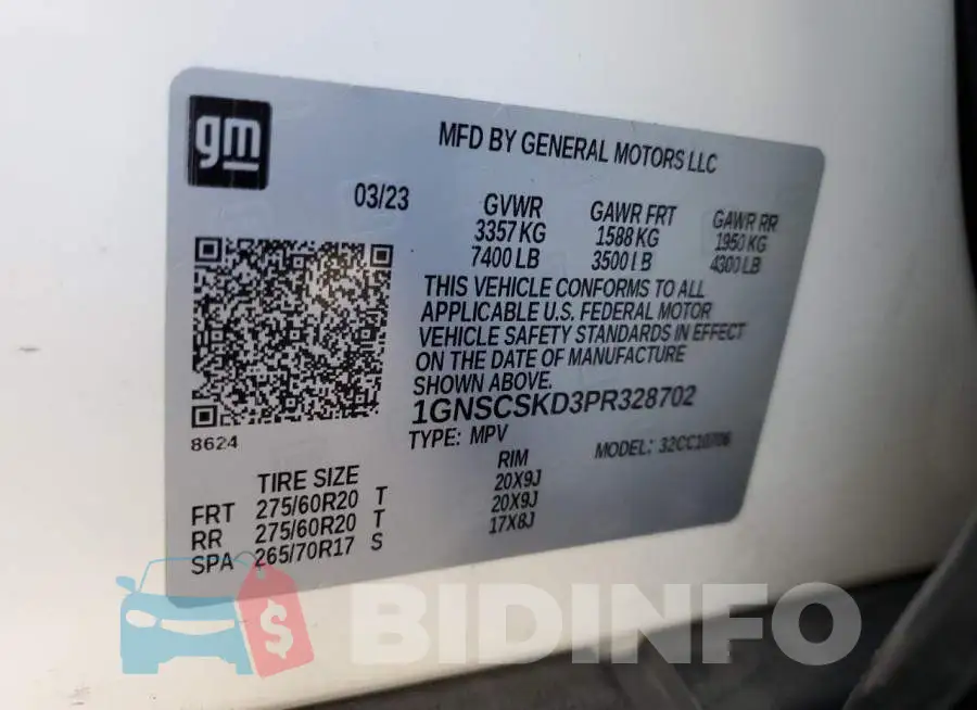 1GNSCSKD3PR328702 Photo# 13