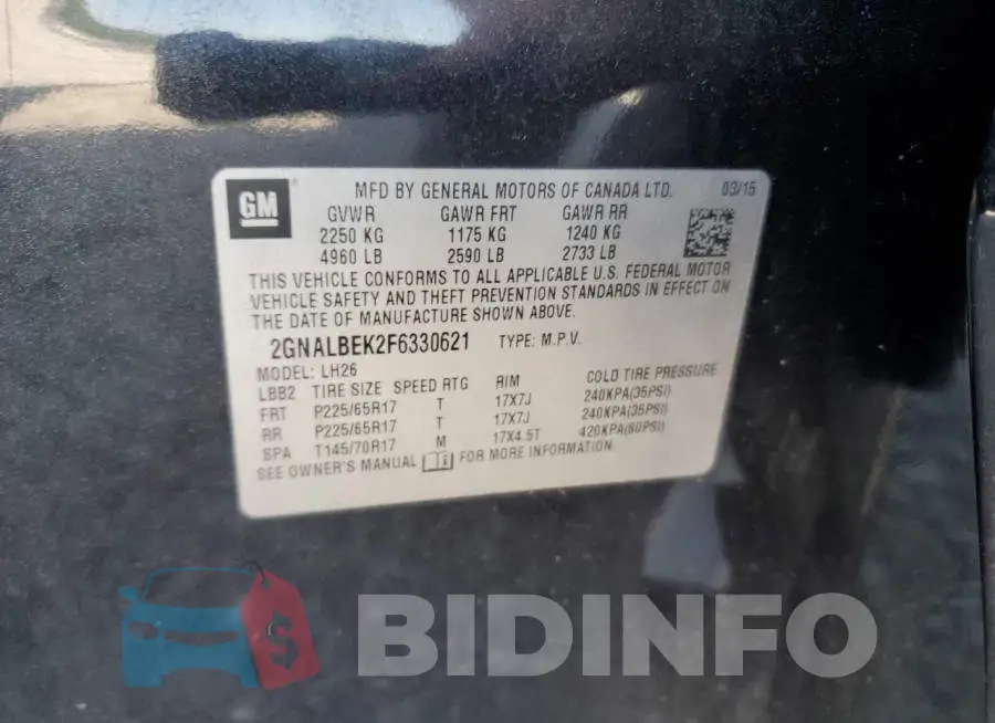 2GNALBEK2F6330621 Photo# 12
