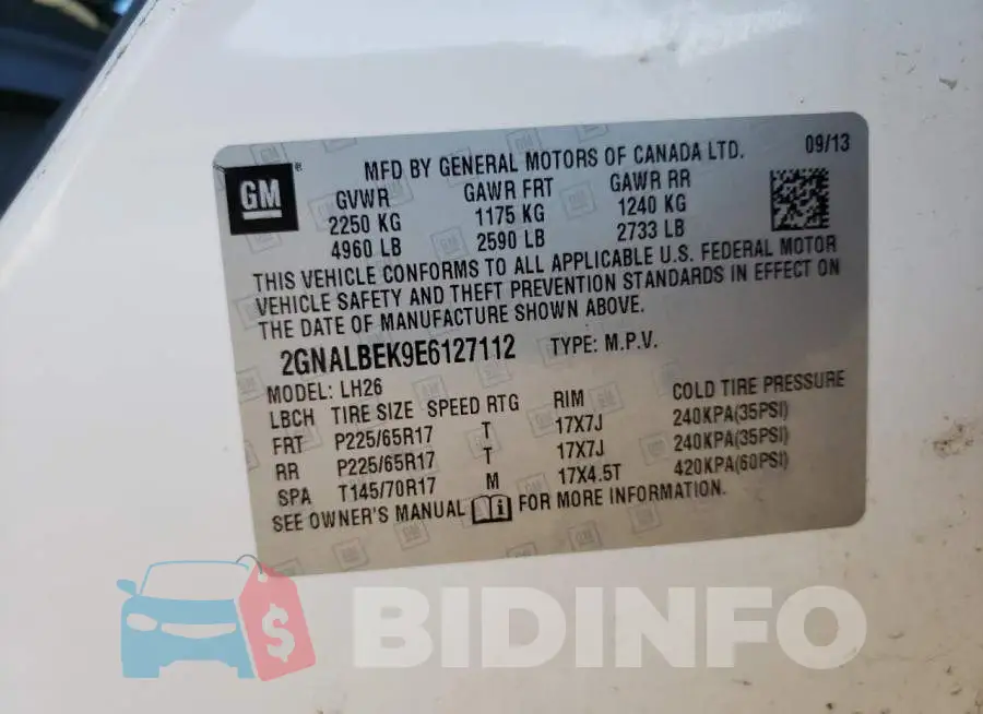 2GNALBEK9E6127112 Photo# 13