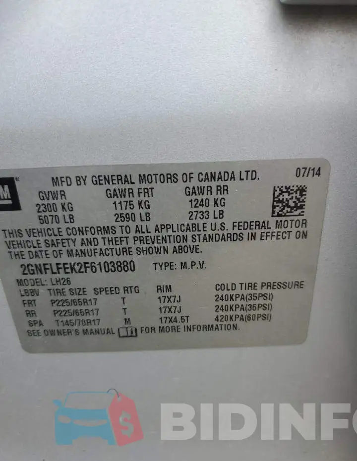 2GNFLFEK2F6103880 Photo# 13