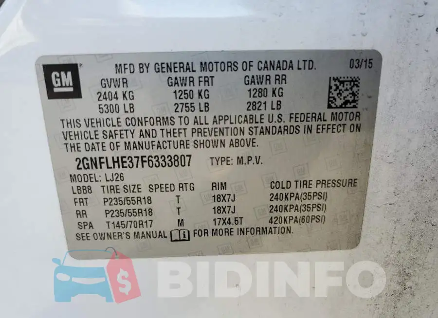 2GNFLHE37F6333807 Photo# 13