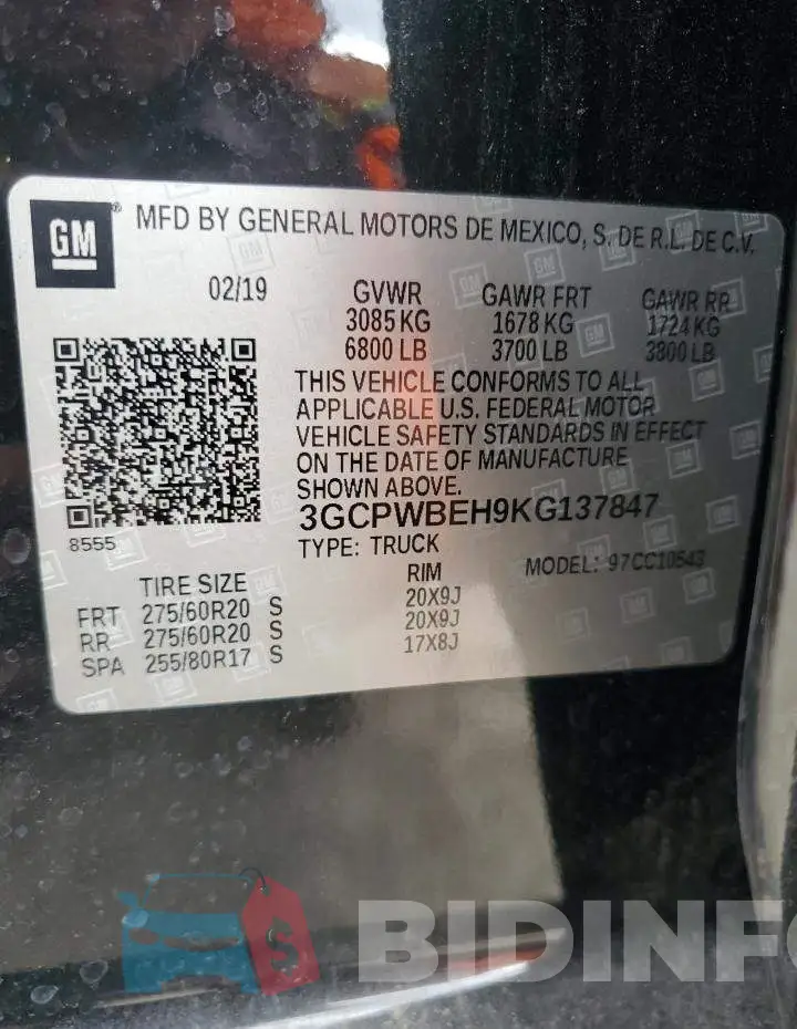 3GCPWBEH9KG137847 Photo# 13