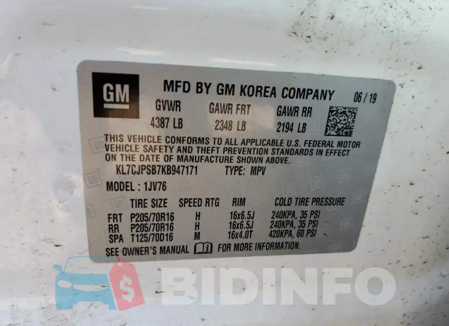 KL7CJPSB7KB947171 Photo# 12