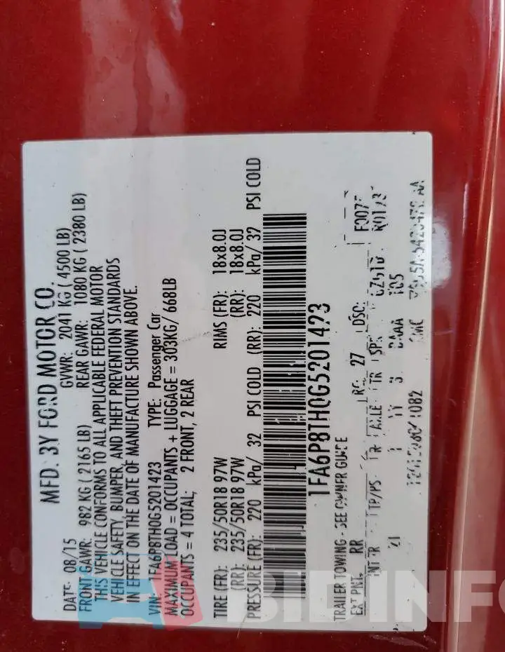 1FA6P8TH0G5201423 Photo# 13