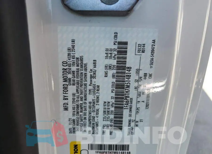 1FA6P8TH7M5148148 Photo# 12