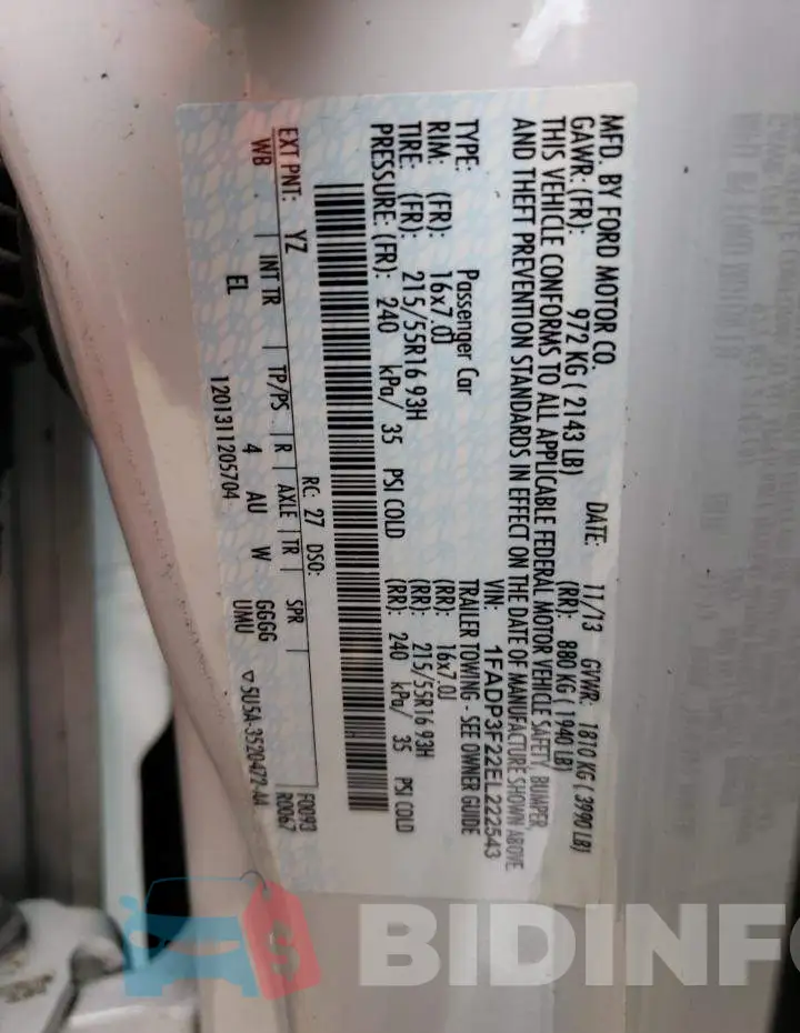 1FADP3F22EL222543 Photo# 12