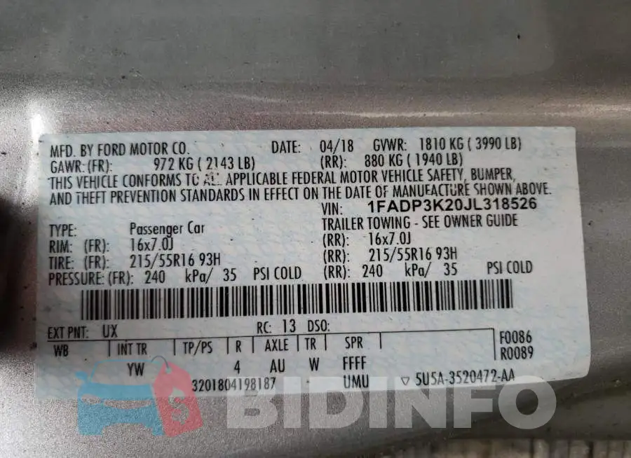 1FADP3K20JL318526 Photo# 12