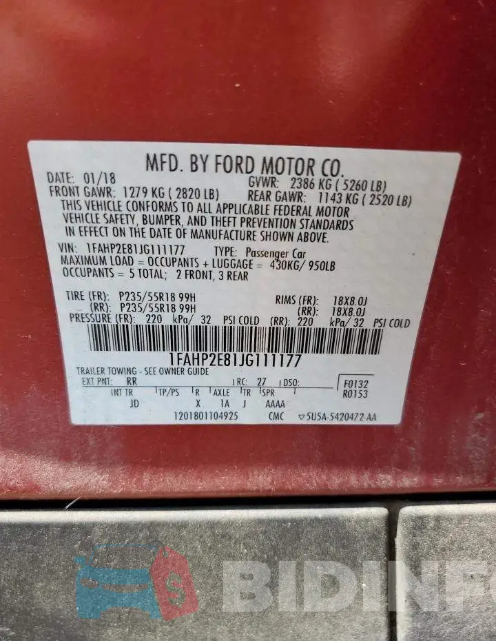 1FAHP2E81JG111177 Photo# 12