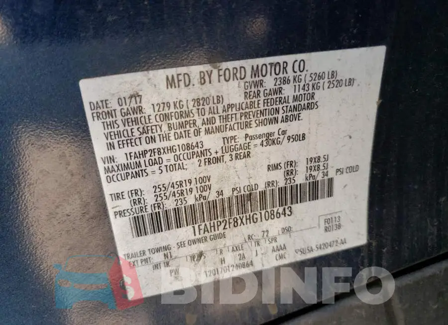 1FAHP2F8XHG108643 Photo# 13