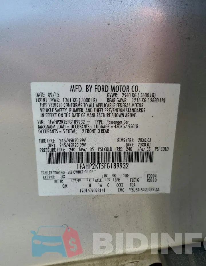 1FAHP2KT5FG189932 Photo# 13