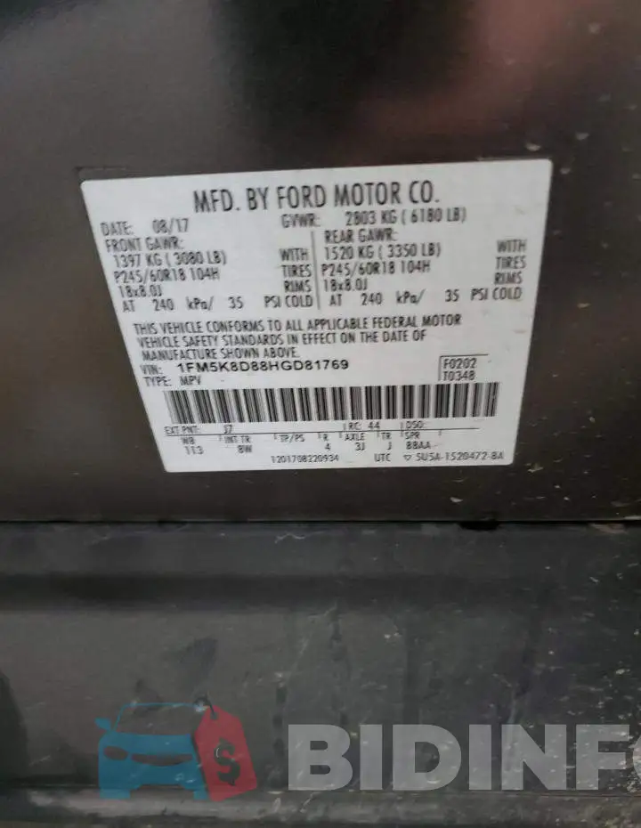 1FM5K8D88HGD81769 Photo# 13