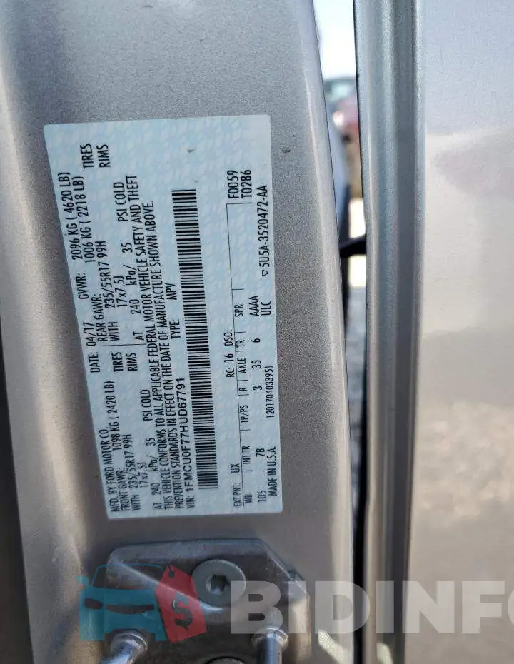 1FMCU0F77HUD67791 Photo# 13