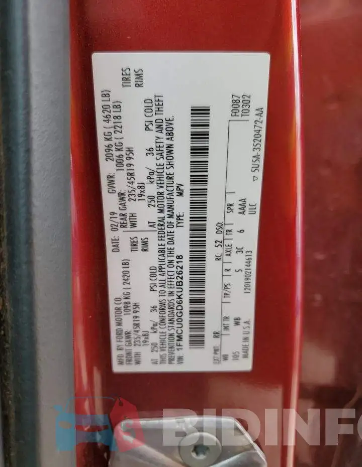 1FMCU0GD6KUB26218 Photo# 12