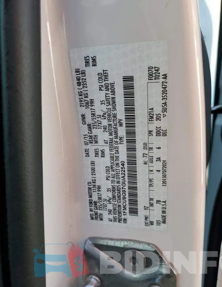 1FMCU9G97GUA22540 Photo# 12