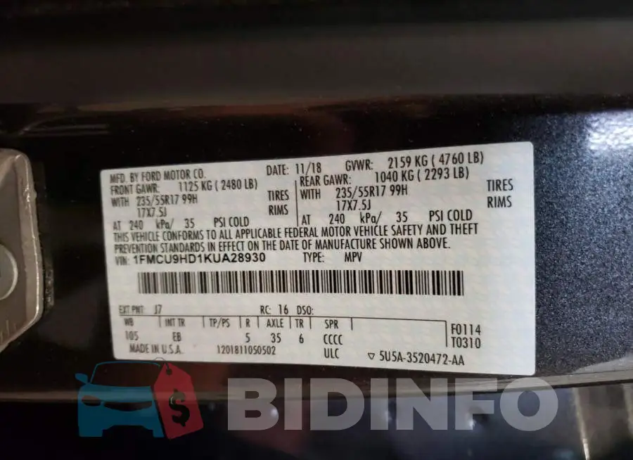 1FMCU9HD1KUA28930 Photo# 12