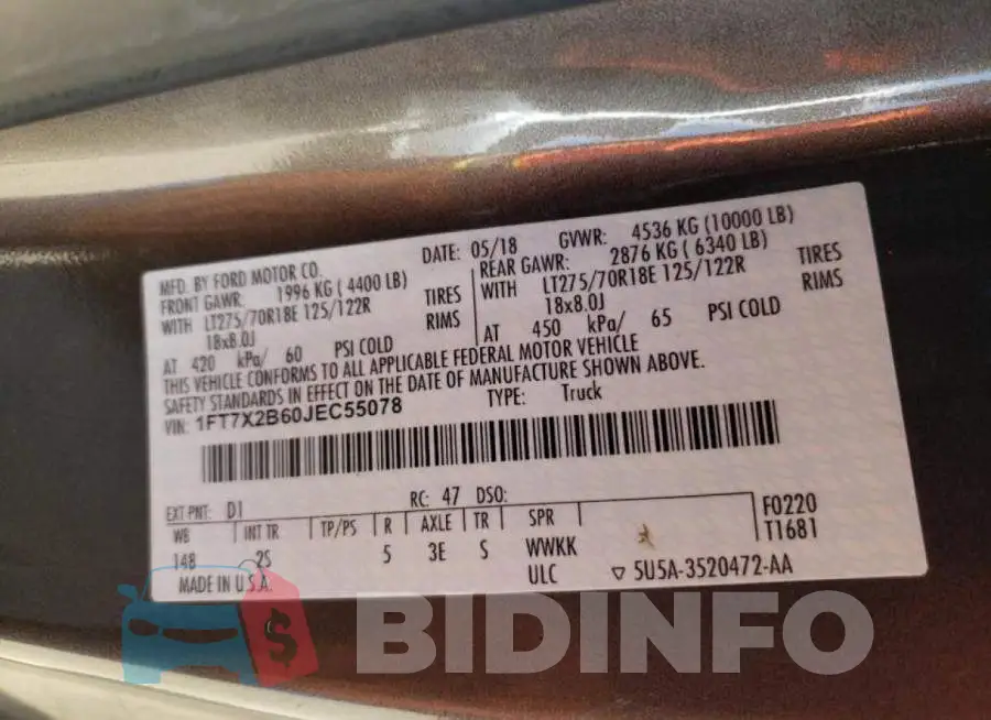 1FT7X2B60JEC55078 Photo# 12